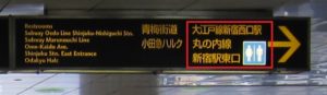 JR湘南新宿ライン 新宿駅 西口から東口への通路の案内表示